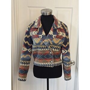 VTG Silverado Women's Southwest Aztec Tapestry Print Cropped Blazer USA Size M
